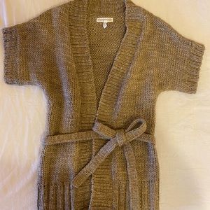 Taupe Aeropostale short sleeve wrap sweater with a tie waist